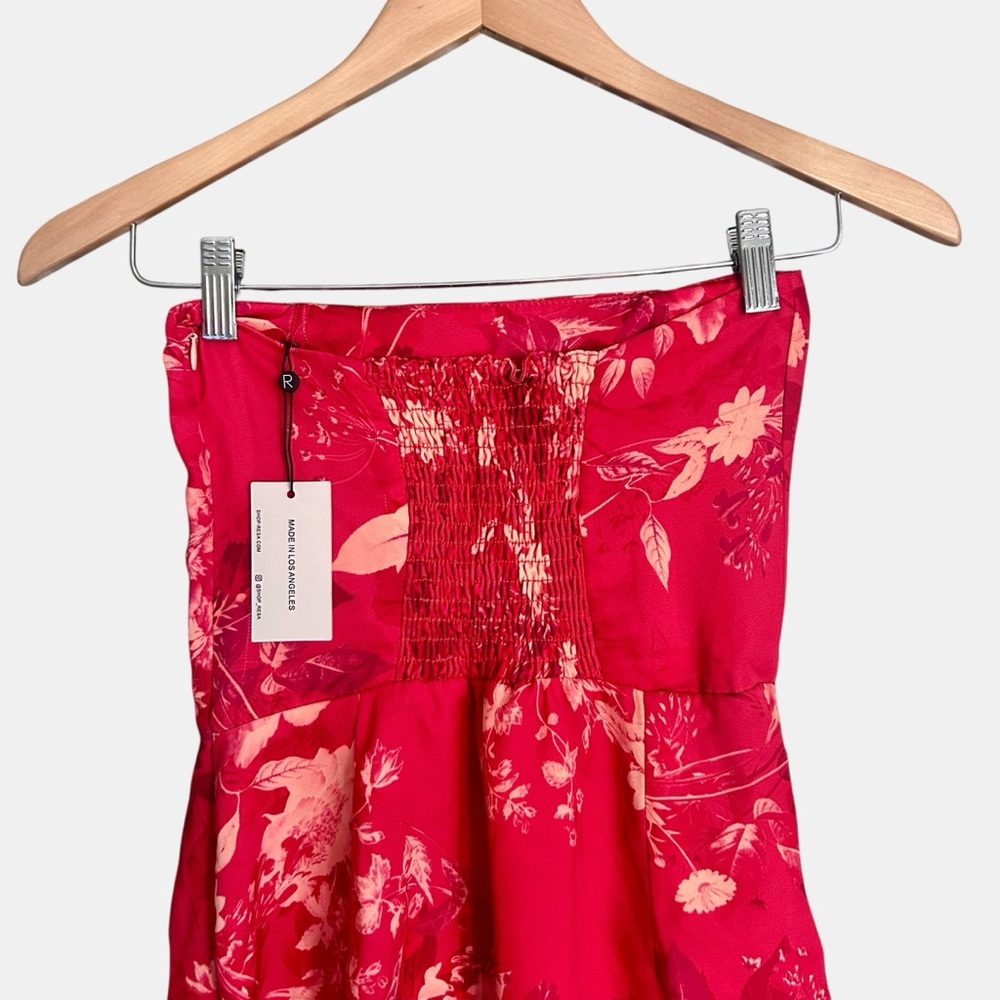 NWT RESA Strapless Floral Faux Wrap Mini Dress XS Red Smocked Back - Picture 5 of 9